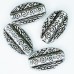 Antique Silver Tibetan Style Oval Patterned Beads, Pack of 6