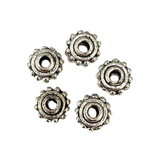 Antique Silver Tibetan Style Beaded Beads, 4 x 8mm, Pack of 10