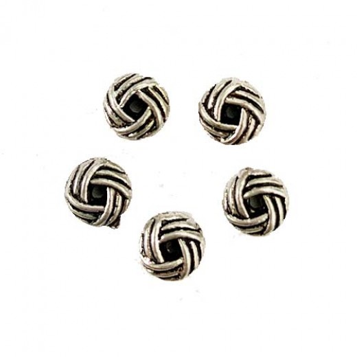 Antique Silver Tibetan Style French Knot Beads, 6.5mm, Pack of 10