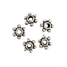 Antique Silver Tibetan Style Beaded Beads, 5.5 x 4mm, Pack of 20