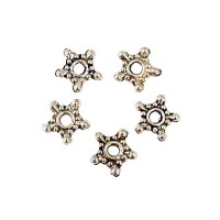 Antique Silver Tibetan Style Snowflake Spacer Beads, 8mm, Pack of 50