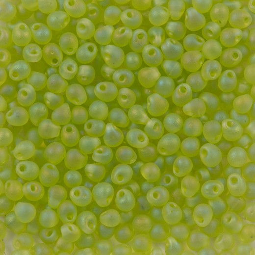 Miyuki 3.4mm Drop Beads, Matte Transparent Lime AB, Approx 20 Grams