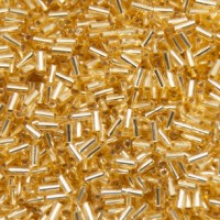 Gold Silver Lined Bugle Beads 6mm, Approx 12.5 Grams