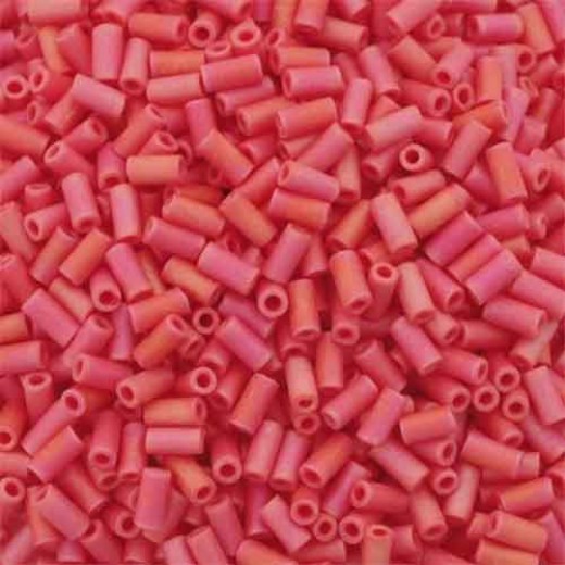Matte Opaque Red AB Miyuki Bugle Beads 6mm, Approx 12.5 Grams