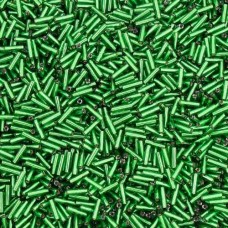 Silver Lined Green Miyuki Bugle Beads 6mm, Approx 12.5 Grams