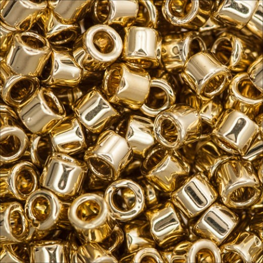 DBL0034 Light Gold 24Kt Plated Size 8/0 Miyuki Delica Beads, Colour Code 0034, 3.3g approx.