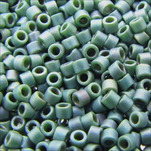 DBM0373 Green Opaque Metallic Matte Luster, Size 10/0  Miyuki Delica Beads, Colour 373 - Approx. 5.2g