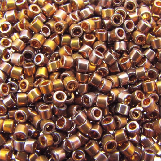 DB0506 24K Dark Gold Red AB Plated, Size 11/0 Miyuki Delica Beads, 3.3g approx.