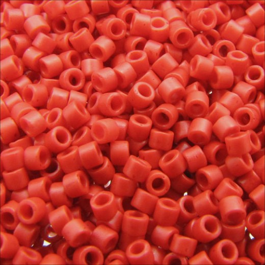 DB0795 Orange Cinnabar Opaque Matte-Dyed, Size 11/0 Miyuki Delica Beads, 5.2g approx.