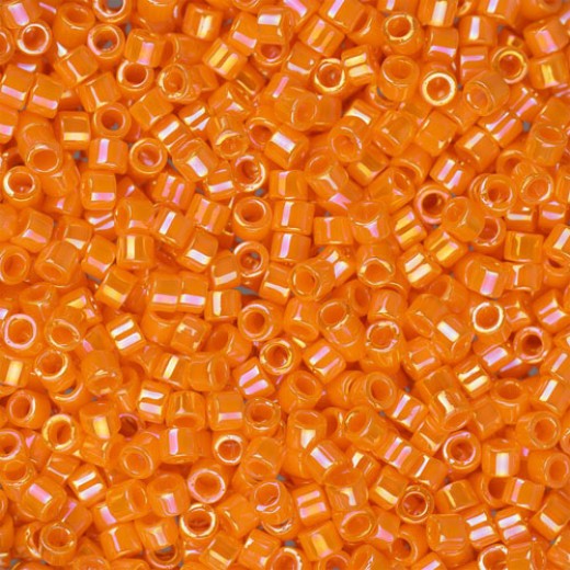 DB1573 Orange Mandarin Opaque AB, Size 11/0 Miyuki Delica Beads, 5.2g approx.