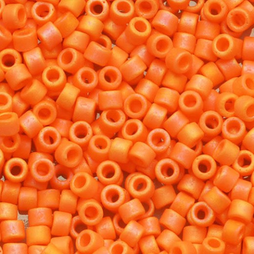 DB1593 Orange Mandarin Opaque AB Matte, Size 11/0 Miyuki Delica Beads, 50g approx.