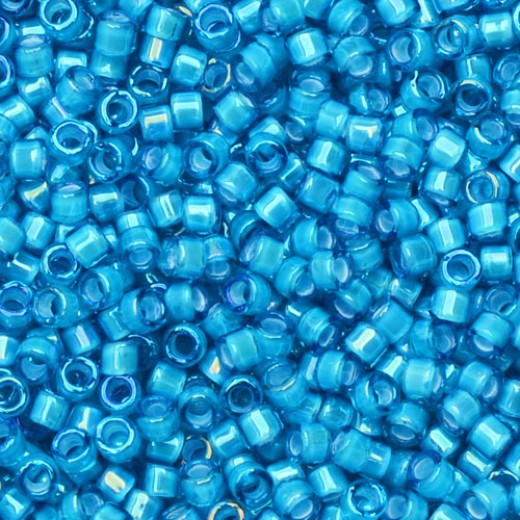 DB1783 White Lined Capri Blue AB, Size 11/0 Miyuki Delica Beads, 50 Grams