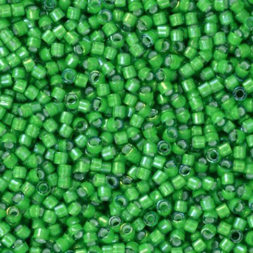 DB1787 White Lined Green AB, Size 11/0 Miyuki Delica Beads, 50 Grams