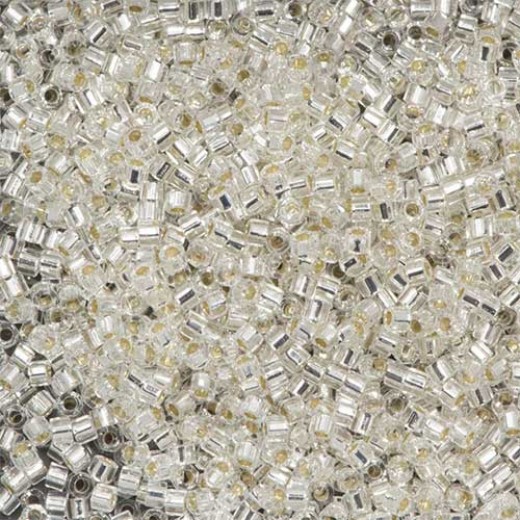 Crystal Silver Lined, Colour Code 0041, Size 11/0  Cut  Miyuki Delica Beads, 5.2g approx.