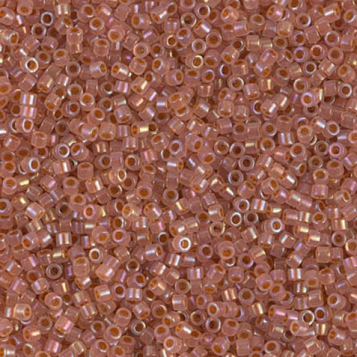 DB1733 Dark Peach Lined Pink Opal AB, Size 11/0 Miyuki Delica Beads, 50g Wholesale Pack