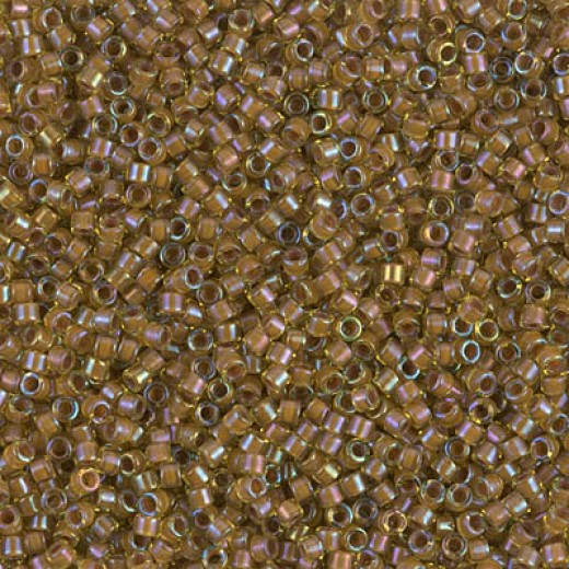 DB1738 Cocoa Lined Chartuese AB, Size 11/0 Miyuki Delica Beads, 5.2g approx. 