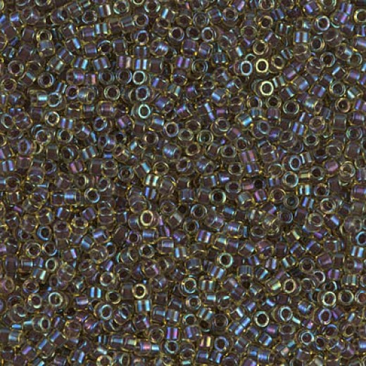 DB1740 Cocoa Lined Chartuese AB, Size 11/0 Miyuki Delica Beads, 50g Wholesale Pack