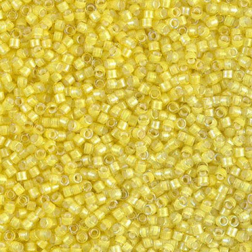 DB1776 White Lined Yellow AB, Size 11/0 Miyuki Delica Beads, 50g Wholesale Pack
