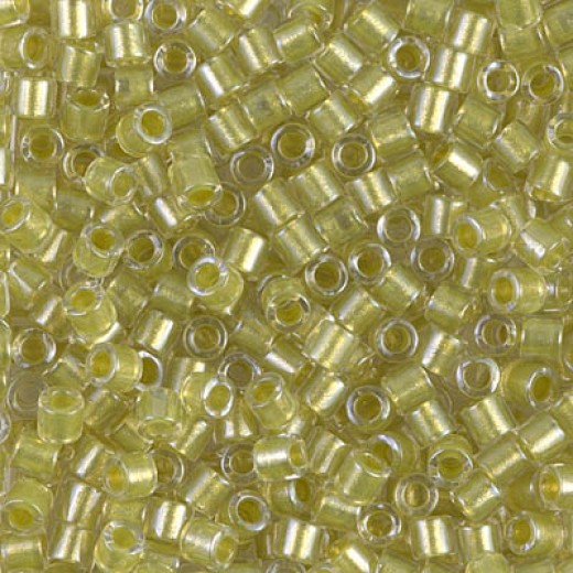 DBL0910 Sparkling yellow Green Lined Crystal size 8/0 Miyuki Delica Beads, Colour 0910, 5.2g approx.