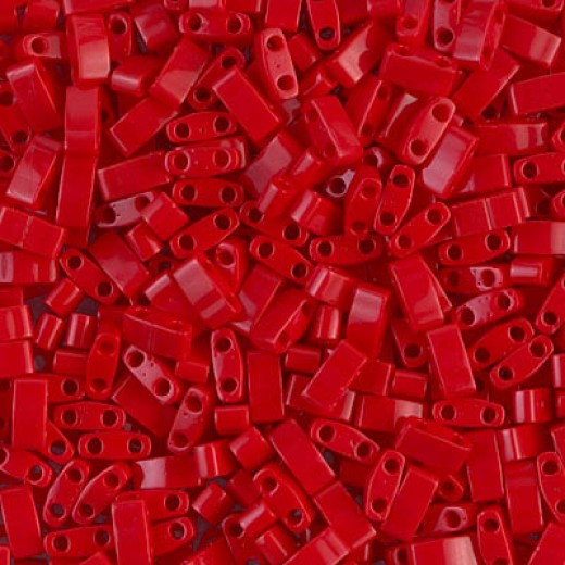Dark Red Opaque Miyuki Half Tila Beads, colour 0408, 5.2gm bag