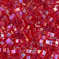 Transparent Red AB Miyuki Half Tila Beads, colour 0254. Wholesale pack of 50g approx.