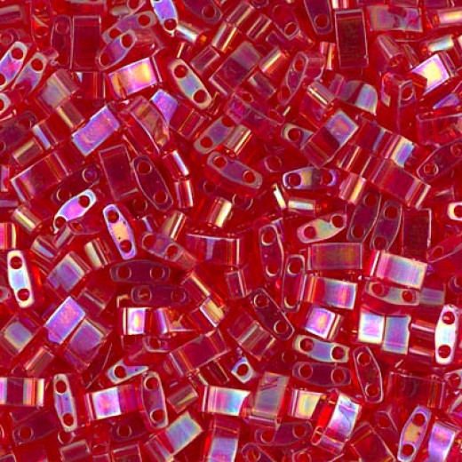 Transparent Red AB Miyuki Half Tila Beads, colour 0254. Wholesale pack of 50g approx.