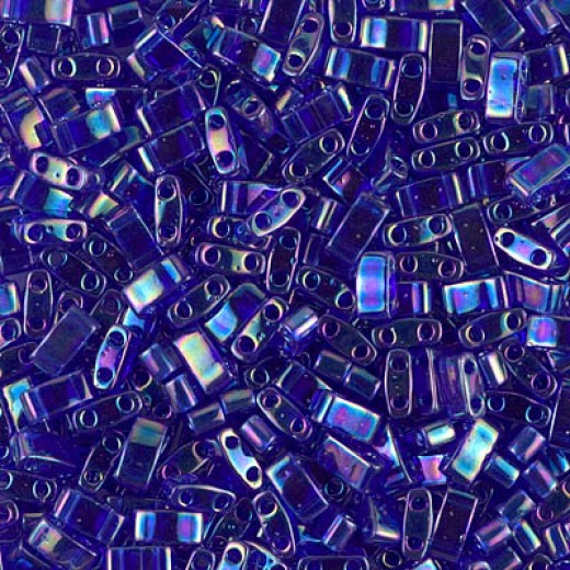 Transparent Cobalt AB Miyuki Half Tila Beads, colour 0177. Wholesale pack of 50g approx.