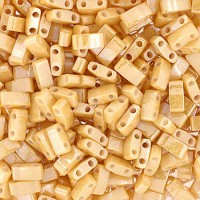 Light Caramel Opaque Ceylon, Miyuki Half Tila Beads, colour 0593, 50gm bag
