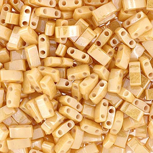 Light Caramel Opaque Ceylon, Miyuki Half Tila Beads, colour 0593, 50gm bag