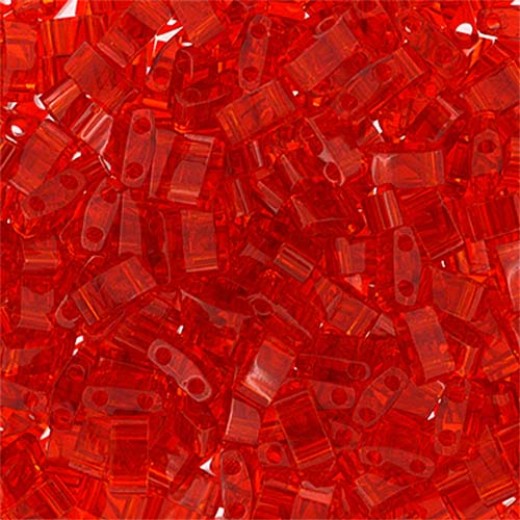 Red Transparent Half Tila Beads, colour 0140, 5.2gm approx.