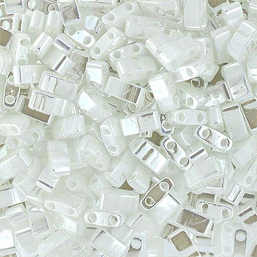 White Pearl Opaque Ceylon Miyuki Half Tila Beads, colour 0420  50gm bag
