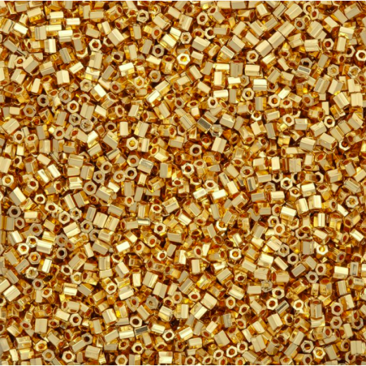 Size 11/0 Miyuki Cut Seed Beads, 24kt Gold Plated, Colour 0191, Approx 5.2 Grams