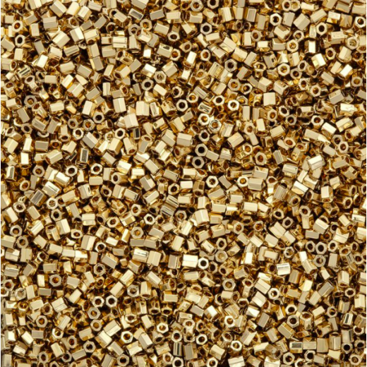 Miyuki Size 10/0 Twist Hex Cut Beads, Approx. 5.2g, 24kt Light Gold Plated, 10TW-0193