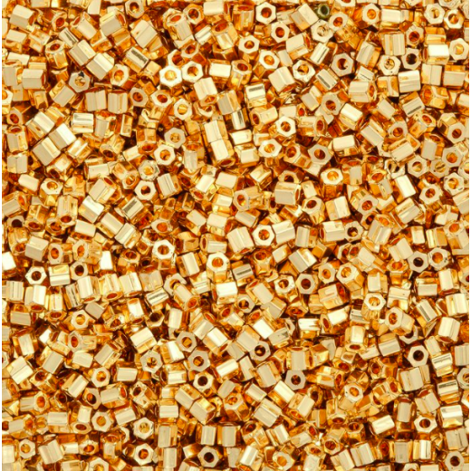 Size 8/0 Miyuki Cut Seed Beads, 24Kt Gold Plate, Colour 0191, Approx 5.2 Grams