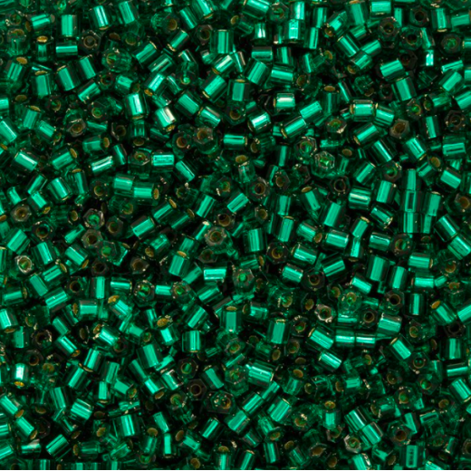 Size 8/0 Miyuki Cut Seed Beads, Silver Lined Emerald, Colour 0017, Approx 22 Grams