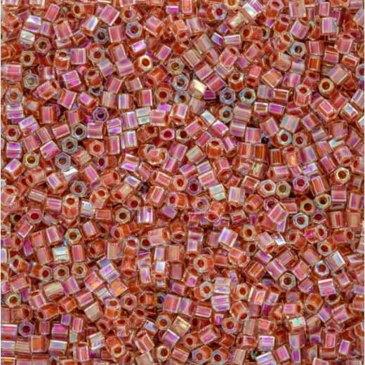 Size 8/0 Miyuki Cut Seed Beads, Dark Peach Lined Crystal AB, Colour 0275, Approx 22 Grams