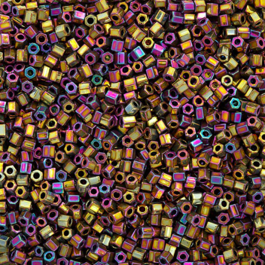 Size 8/0 Miyuki Cut Seed Beads, Metallic Gold Iris, Colour 0462, Approx 22 Grams