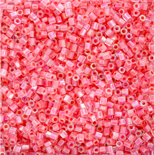 Size 8/0 Miyuki Cut Seed Beads, Salmon Lined Crystal AB, Colour 2774, Approx 22 Grams