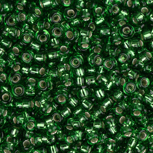 Green Silver Lined 0016, Miyuki Size 15/0 Seed Beads, 8.2 Grams