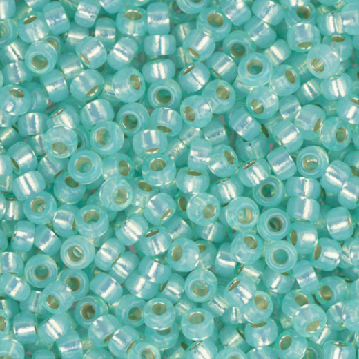 Aqua Green Silver Lined Opal Dyed Alabaster Miyuki 15/0 Seed Beads, 100g, Colour 0571