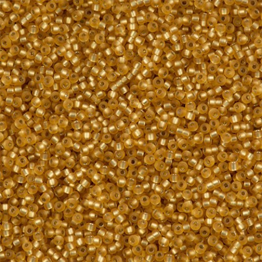 Matte Silver Lined Dark Gold, Miyuki 11/0 Seed Beads, Colour 0004FV, 22g Approx