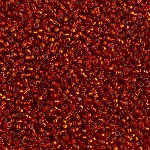 Dyed Silver Lined Dark Burnt Orange Miyuki 15/0 seed beads, colour 1434, 8.2g approx.