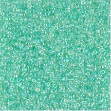 Light Mint Green Lined Crystal AB Miyuki 15/0 seed beads, colour 0271, 8.2g appr...