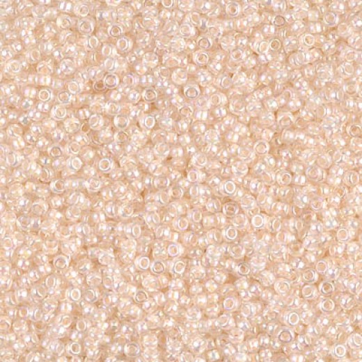 Pale Peach Lined Crystal AB Miyuki 15/0 seed beads, colour 0281, 8.2g approx.