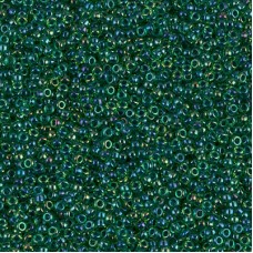 Dark Blue Lined Green AB Miyuki 15/0 seed beads, colour 0332, 8.2g approx.