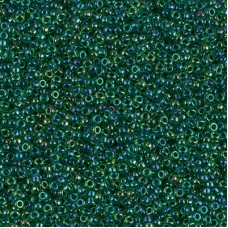 Dark Blue Lined Green AB Miyuki 15/0 seed beads, colour 0332, 8.2g approx.