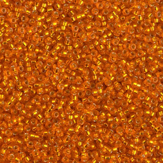 Dyed Semi-Frosted Silver Lined Lt.Orange Miyuki 15/0 seed beads, colour 1625, 8.2g approx.