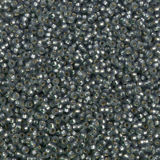 Dyed Semi-Frosted Silver Lined Moss Green Miyuki 15/0 seed beads, colour 1630, 8.2g approx.