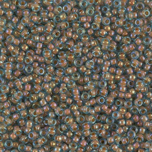 Peach Lined Aqua Luster, Colour 0351 Miyuki 15/0 Seed Beads, 100gm wholesale pack