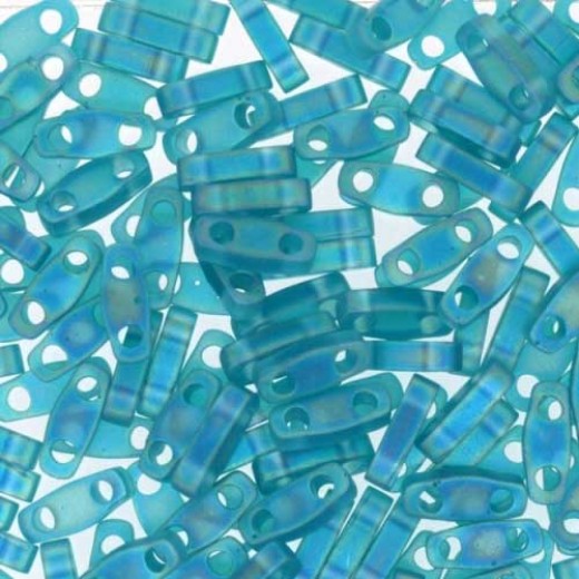 Transparent Teal AB Matte Quarter Tila Bead, colour 2405FR, 5.2g approx.